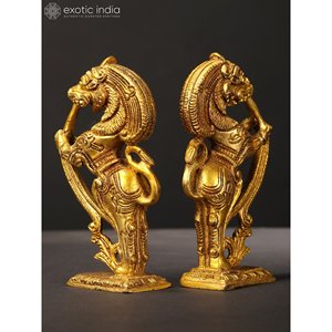 Yali Bracket ทำด้วยมือขนาด4นิ้วคู่ของตกแต่งบ้านทำจากทองเหลืองสำหรับเป็นของขวัญผลิตในอินเดีย - Product Image 4