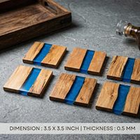 Sous-verres carrés en bois de luxe haut de gamme, design résine rivière bleue, écologiques, résistants à la chaleur, durables, pour thé et café