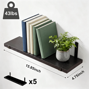 Set di 5 Mensole Galleggianti Rustiche a 5 Livelli in Legno Nero con Staffe Metalliche di Dimensioni Uniformi per Lavabi e Vasi - Product Image 2