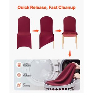 50 Fundas para Sillas de Poliéster y Spandex Color Borgoña, Fundas Elásticas con Frente Plano para Bodas, Fiestas, Cenas o Banquetes - Product Image 5