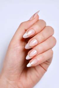 Uñas Postizas de Lujo con Brillo Dorado, Estilo Francés, Forma Almendrada, Color Rosa Nude Brillante, Uñas Falsas de ABS de Longitud Media, Venta al Por Mayor, OEM, ODM, Marca Privada - Product Image 2