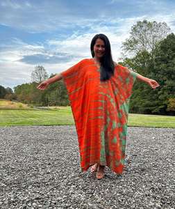 Orange <b>Green</b> Tie <b>Dye</b> Kaftan Womens Fall <b>Clothing</b> Boho Moroccan Caftan - Product Image 3