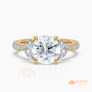 Bague en or à trois pierres rondes pour femme, style de fiançailles de luxe, bijoux étincelants, cadeau design - Product Image 5