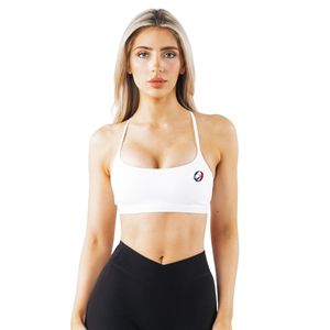 White Women's <b>Cross</b> Back Athletic Sports Bra Soft Support Stretch Crop <b>Top</b> for Workout Yoga Gym Running Fitness Activewear - Product Image 1