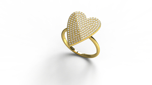 Bague de cocktail de luxe en or 18 carats avec pavé de diamants en forme de cœur, grande, surdimensionnée, plate, massive, légère et tendance - Product Image 2