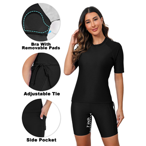 Maillot de bain Rash Guard à manches courtes pour femme, idéal pour le surf, le sport, la performance, l'entraînement physique, haut de compression, conception en tissu durable - Product Image 4