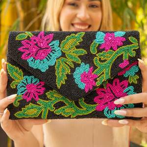 Bolso de Mano Tipo Clutch con Cuentas Florales, Plegable, Resistente, Personalizado, Bandolera, para Eventos Nocturnos, Tipo Sobre, para el Día de San Valentín, Impermeable, Anti-Robo - Product Image 4