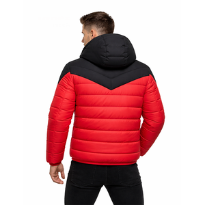 Chaqueta acolchada con capucha roja y negra para hombre, abrigo acolchado cálido de invierno, ropa exterior ligera con cremallera - Product Image 5