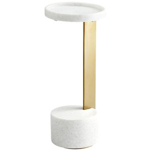 AuraMarble Cantilevered White Marble <b>Side</b> <b>Table</b> | Luxury Brass Ribbon C-Shaped Drink <b>Table</b> for <b>Sofa</b> & Bedside - Product Image 1