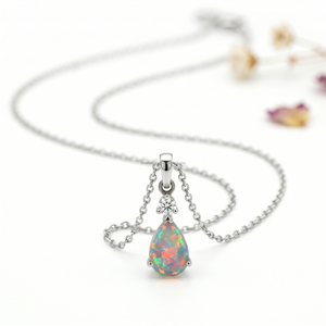Colgantes y Dijes de Ópalo en Forma de Pera de Ópalo de Octubre en Tendencia, Oro Blanco, Luz Arcoíris, Joyería Zodiacal, Bestseller, Regalo Fino Moderno - Product Image 1