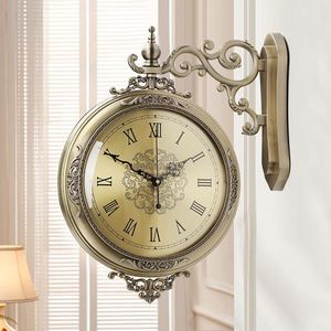 Antique Brass Round Wall <b>Clock</b> Quartz Analog Traditional Design for Living Room Hanging Style - Product Image 1