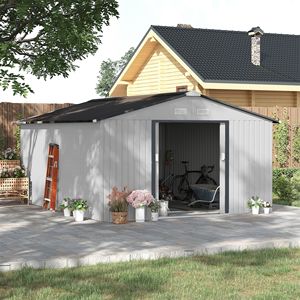 Casetta da Giardino in Metallo Bianco con Porte a Doppio Blocco, Facile Montaggio, per Riporre Bici, Attrezzi da Giardino e Mobili - Product Image 2