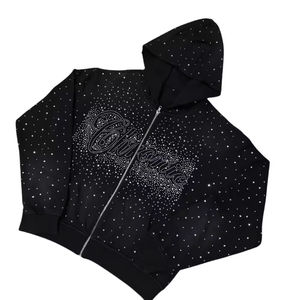 Sudadera con Capucha Negra con Pedrería OEM ODM para Hombre, Sudadera con Cremallera de Lujo con Cristales, Ropa Urbana Brillante para Adultos, Moda con Diamantes, 100% Algodón Teñido Liso - Product Image 1