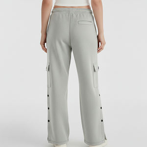 Pantalon d'hiver pour femme en molleton polyester/coton sur mesure, 400 GSM, couleur unie, coupe droite, boutons latéraux, style hip-hop, taille haute - Product Image 6