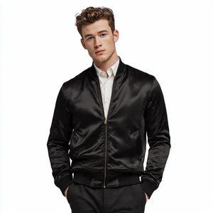 Classic Satin Jacket Men Crew <b>Neck</b> Zipper Satin Shiny Satin Jackets Men's Lightweight Varsity Satin Jacket Mens - Product Image 5