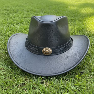 Chapeau de cowboy noir en cuir fait main, style western steampunk, à large bord, pour activités de plein air, vente en gros, style européen et américain - Product Image 1