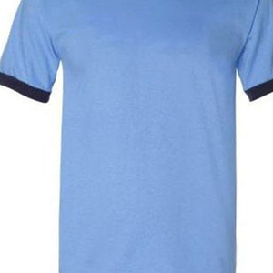 Camiseta de Manga Corta Azul Claro con Logotipos Personalizados, Ribete en Azul Marino, Cuello Redondo, Corte Regular, Diseño Casual de Color Sólido - Product Image 3