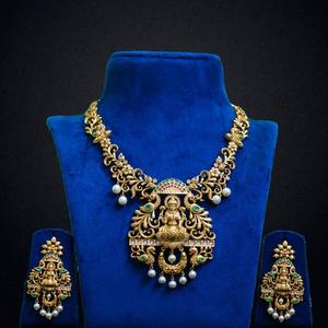 Designer Rose Gold and Antique Gold Plated <b>Bridal</b> Fine <b>Jewelry</b> Necklace and Earring <b>Set</b> - Product Image 1