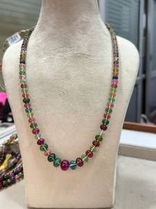 Natural Multi Tourmaline Smooth Rondelle Indian Pink & <b>Green</b> Gemstone <b>Beaded</b> <b>Necklace</b> High Quality Handmade Jewelry - Product Image 1
