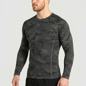 T-shirt de compression camouflage pour homme, col rond, coupe ajustée, pour le yoga, le sport, le fitness et l'entraînement, haut de protection anti-UV - Product Image 3