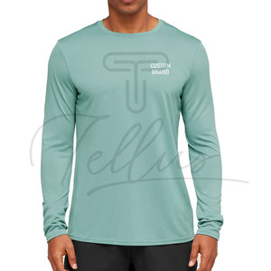 Nouveau T-shirt à manches longues pour homme en polyester/coton tissé respirant, col rond, uni, pour un usage quotidien - Product Image 3