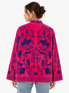 Chaqueta Acolchada Reversible de Terciopelo para Mujer, Bordada con Diseño Suzani, Estilo Boho, Floral, Hecha a Mano, Étnica, para Invierno - Product Image 2