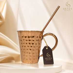 Pedestal Base Pure Copper <b>Moscow</b> <b>Mule</b> <b>Mug</b> Flared Rim Brass Handle Smooth Metal Cocktail Beer Drinking Cup Wholesale - Product Image 2