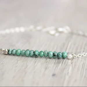 Green Jade Bracelet Sterling Silver Gemstone Bar Bracelet May Birthstone Minimalist Jewelry Wholesale Supplier - Product Image 1