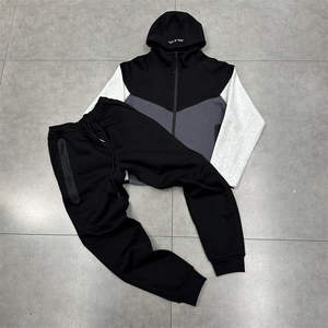 Survêtement noir personnalisé, jogging, sweat-shirt chaud et doux, en coton, gris, pour hommes - Product Image 6