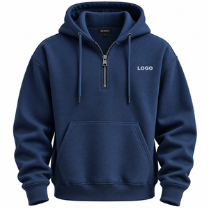 Sudadera con capucha de moda para hombre con media cremallera, forro polar, logotipo personalizado, bolsillo canguro, venta al por mayor, ropa de calle de invierno - Product Image 3