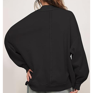 Sweat-shirts noirs à col montant en molleton doux, coupe oversize pour femme, personnalisables avec impression de logo, prix de gros abordable - Product Image 6