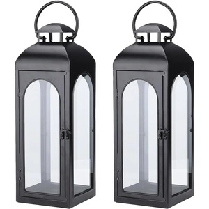 Lanterne rectangulaire en métal noir avec panneaux en verre pour la décoration de la maison - Product Image 1