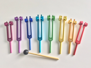 8 x Weighted <b>Chakra</b> Coloured Tuning Fork Gift <b>Set</b> Healing Hz Frequency Sound Therapy + <b>Crystal</b> Foot .. - Product Image 6