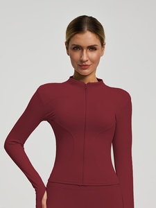 Veste de sport de yoga pour femme, grande taille, unie, à manches longues, respirante, sans couture, épaisse, avec fermeture éclair - Product Image 1