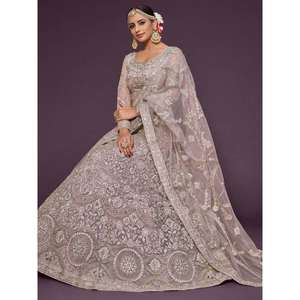 Zeel Clothing Lehenga Choli de malla suave semicosturada con bordado Precious Lilac y Dupatta - Product Image 6
