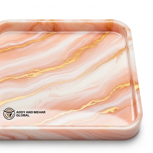 <b>Warm</b> Orange & Soft Pink Marble Effect <b>Tray</b> with Gold Border | Contemporary <b>Tray</b> - Product Image 3