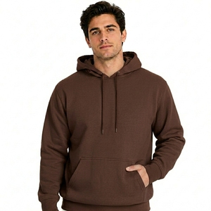 Sweat-shirt à capuche marron pour homme, coupe ample, en molleton de coton tricoté, pull décontracté avec poche avant, idéal pour l'automne, écologique - Product Image 1