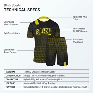 Ensemble maillot et short de football personnalisé noir et jaune en polyester pour équipes OEM – Collection été - Product Image 5