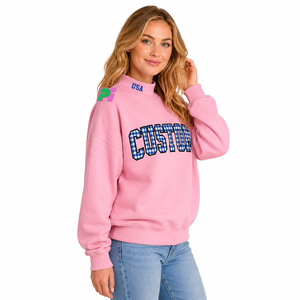 Sweat-shirt rose à col montant avec lettres en vichy et broderie sur le col, sweat-shirt personnalisé à col montant pour femme, pull pour l'automne - Product Image 4