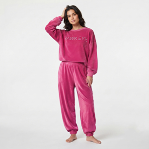 Ensemble de survêtement en velours rose pour femmes, sweat-shirt à col rond en velours, ensemble de jogging avec logo personnalisé, vêtements assortis décontractés - Product Image 5