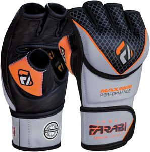 Guantes de MMA de Medio Dedo Hechos a Mano en Cuero Genuino Gris Naranja para Grappling y Lucha, Transpirables, de Secado Rápido, con Cierre de Gancho y Bucle para Deportes al Aire Libre - Product Image 2