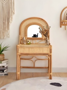 Makeup <b>Vanity</b> <b>Table</b> Set Rattan <b>Dressing</b> <b>Tables</b> <b>Vanities</b> With <b>Mirror</b> and Chair Bedroom Furniture - Product Image 6