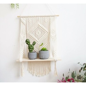 Tapiz de Pared de Macramé con Yute y Madera de Pino con Estante |   Decoración Bohemia Hecha a Mano para el Hogar - Product Image 2