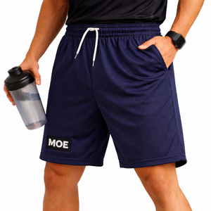 Pantalones Cortos Deportivos de Malla Azul Marino Personalizados para Hombre, Ligeros, con Cordón en la Cintura, Producción de Ropa Deportiva de Marca Privada MOE - Product Image 1