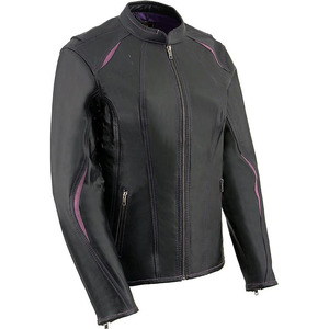 SAMROZ SPORTS Women's 'Laser Cut' Distressed Black and Purple Style <b>Racer</b> <b>Jacket</b> - Product Image 1