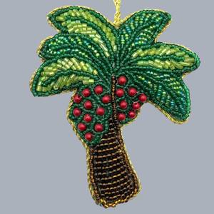 Ornement suspendu en forme de palmier perlé Zari |   Patch brodé de perles de rocaille |   Décoration d'intérieur pour le Ramadan, l'Aïd et Noël |   Exportation en gros - Product Image 3