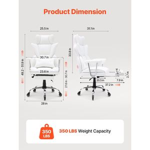 Heavy Duty PU Leather <b>Reclining</b> Office Chair with Footrest Wide Executive Gaming Chair Big Tall Lumbar Features - Product Image 3