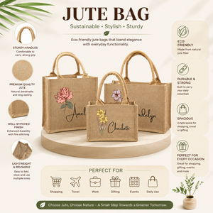 Sacs fourre-tout en jute personnalisés de qualité supérieure pour femmes, imprimé floral, réutilisables, écologiques, légers, durables, sacs à main pour le shopping et les cadeaux - Product Image 5