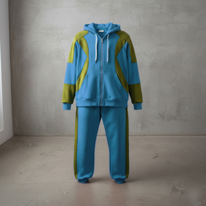 OEM Custom Men's <b>Tracksuit</b> Printed Custom Embroidered Logo 100% Cotton Fleece 2-Tone Oversized Baggy Pullover 2-Piece Set - Product Image 3