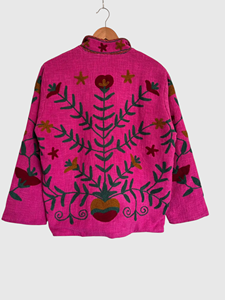 Veste à col mandarin brodée de fleurs roses, manches longues, grande taille, vêtements d'automne pour femmes, style Prairie Chic, en coton - Product Image 2